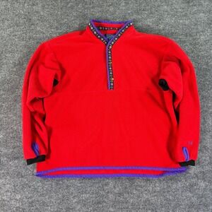 Vintage Alf Fleece Mens Red Large Pullover Purple Aztec Trim Snap Thumb Hole